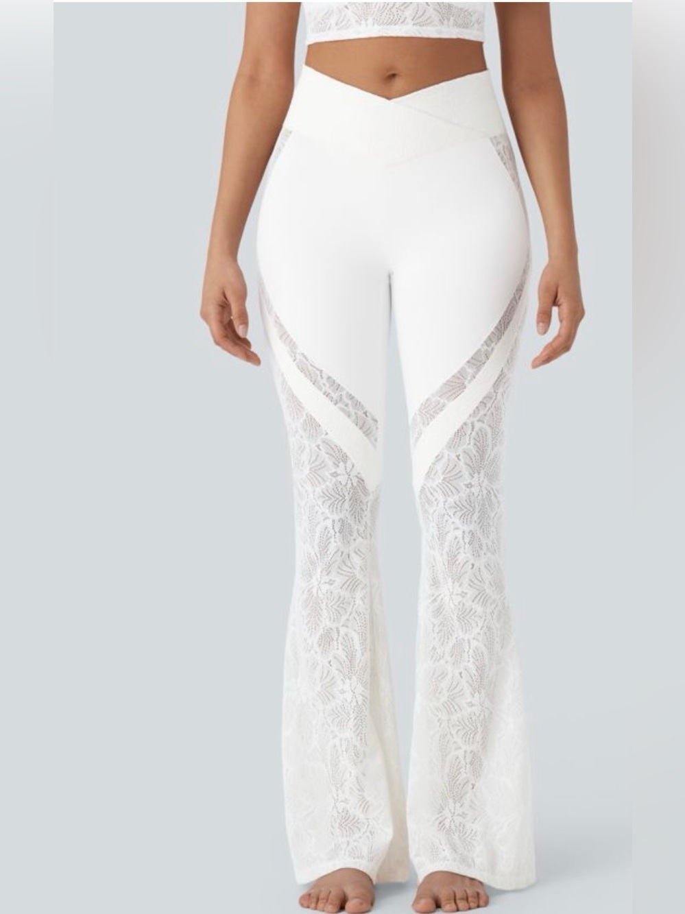 HALARA SoftlyZero™ High Waisted Crossover Pocket Contrast Lace Flare Yoga